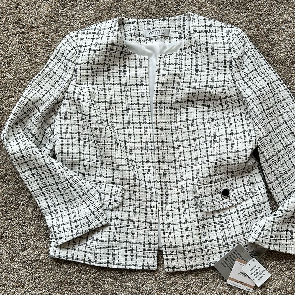Kasper Black and White Plaid Blazer
